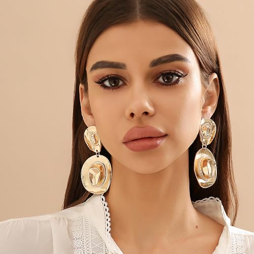 14K Gold Plated Cowgirl Hat Dangle Earrings for Women,Glossy Texas Western Cow Hat Drop Dangling Earrings,Retro Party Prom Country Jewelry Gifts4