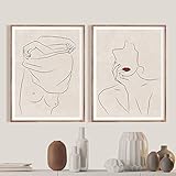 Yinaa Decor Milieu du siècle Moderne Minimaliste Art Toile peintures Femme Dessin au Trait Impression pour Salle de Bain décor à la Maison Mur Photo 40x52cmx2 pièces sans Cadre