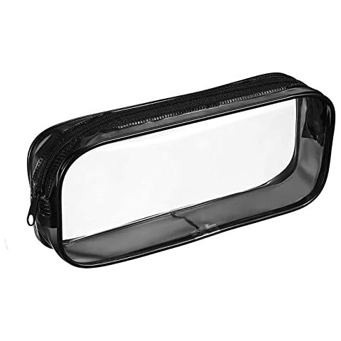 Black Clear Pencil case Clear Plastic Pencil case Clear Exam Pen Pencil Case Pouch Bag Case Clear PVC Zipper Travel Luggage Pouch Make up Cosmetic Bag (Black) Cover