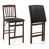 COSTWAY Set of 2 Counter Height Chairs, 24.5' Bar Stools Set, Folding Kitchen Island Stool with Padded Seat, Footrest & Rubber Wood Legs, No Assembly Needed, Portable Bar Chair for Dining Room