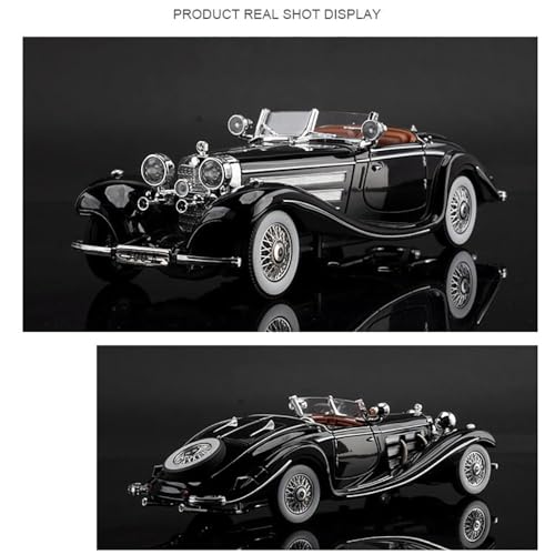 Image of 1:24 Benz 500K Toy Car Model, Diecast Collectible Pull Back Model Car with Sound and Light, Retro Classic Car Toy Gift Vehicles for Adults, Kids, Boys, and Girls (Black)
