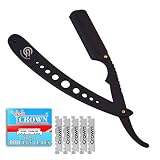 Qureshi Damascus Stainless Steel Barber razor, Straight Razor for Men Includes Fixed Blade, Leather