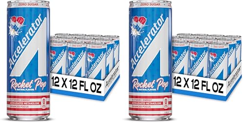 Image of Accelerator Energy Drink,Rocket Pop 12oz can,Zero Sugar,Sustained Energy from 100% Natural Caffeine (200mg from Green Coffee Bean & Green Tea extract),(Pack of 24)