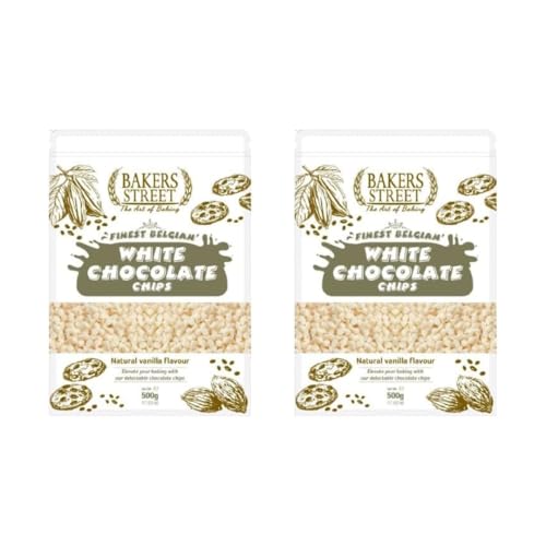 Bakers Street White Chocolate Chips 2X500g BakeStable Chocolate For Baking & Desserts - Ideal for Cakes, Cookies, Muffins, Smooth Melting, Decorating & Chocolate Fountains