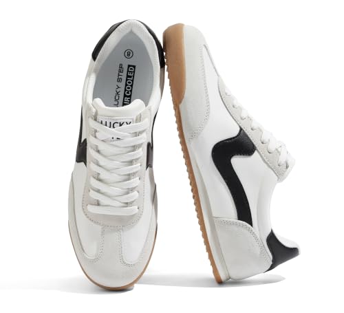 LUCKY STEP Men's Retro Casual Sneakers Fashion Tennis Shoes,White/Grey,10