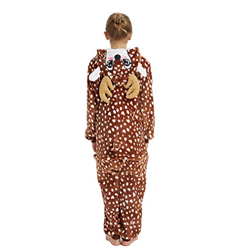 Anbota Kids Deer Onesie Girls Reindeer Costume Halloween Party Cosplay Fleece Pajama, Deer, 140 #TOP3