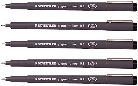 Staedtler 0.3 mm Pigment Liner Fineliner Sketching Drawing Drafting Pens Pack of 5
