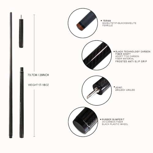 Taco de billar negro de 125 cm Carbon Electric bark Head miniatura 2