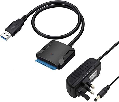 USB to Sata Adapter Cable with UK Standard Plug, USB 3.0 to SATA 22 pin Hard Drive Connector for 2.5" 3.5" SSD/HDD Drives