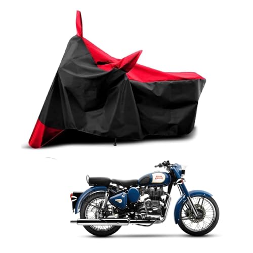 Image of New Royal enfields Classic 350 Water Resistant UV Protection & Dust Proof Full Bike - Scooty Two Wheeler Body Cover for Royal enfields Classic 350, Red Patta