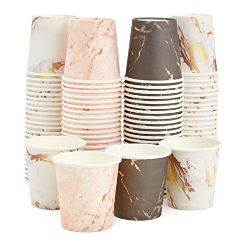 Sparkle and Bash Lot de 100 gobelets jetables en carton de 118 ml pour café, expresso, bain de bouche, 4 motifs marbrés Cover