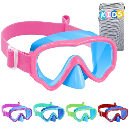 Vvinca Kids Swim Goggles with Nose Cover, Snorkel Diving Mask Fabric Strap Anti Fog Anti Shattered Lens Goggles for Kids 3-15