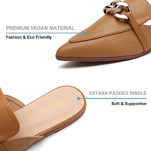 Easysmile Metal Chain Decor Flat Mules For Women Closed Pointed Toe Slip On Loafers Slides Backless Mules Shoes #TOP3