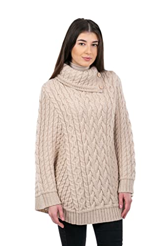 Image of SAOL 100% Merino Wool Cowl Neck Button Poncho for Ladies