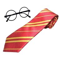 VYNZOR 1 Krawatte und Brille Set im School Design, Ideal für Karneval, Cosplay Events, Halloween und Thematische Events, Striped Tie mit Schwarzer Rahmen für Herren und Jungen