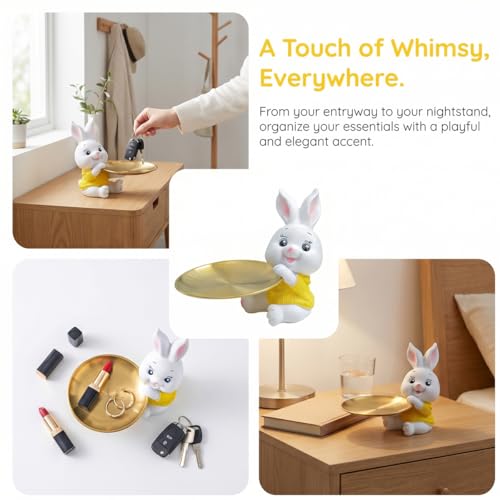 Farmhouse Rabbit Candy Dish,Resin Bunny Statue with Bowl for Candy, - Image 5