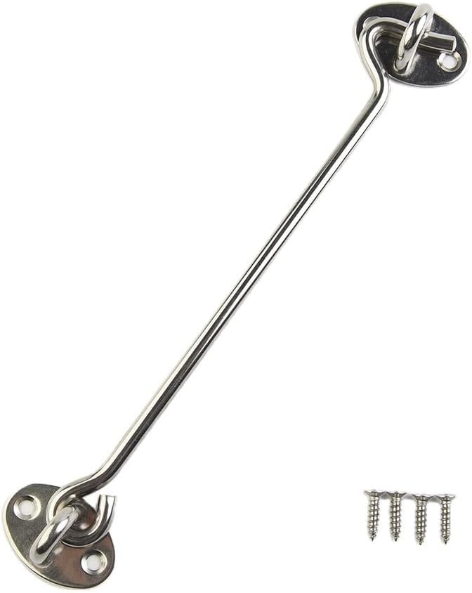 Steel Wind Hook and Eye Latch Lock Garden Shed, Garage, Greenhouse & Doors – Heavy-Duty Cast Iron Catch with Black Powder Coat or Galvanized Finish, 3-10 Inch Sizes(8 inch)