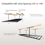 FLEXIMOUNTS 4x8 Overhead Garage Storage Rack with 6 Hooks, Adjustable Storage Organization System, Heavy-Duty Metal Ceiling Racks, 22.6" -39.4" Ceiling Dropdown, Black, Lite Series - Image 3