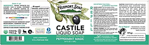 Vermont Castile Soap Peppermint, Gentle Liquid Soap For Sensitive Skin & Natural Body Wash, Organic Hair Shampoo For Oily Hair, Aloe Castile Soap For Men & Women - 64 Oz #TOP1