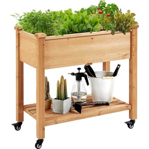 Yaheetech Carré Potager Surélevé Lit de Jardin sur Pieds avec Etagère Inférieure de Rangement en Bois pour Terrasse/Balcon/Jardin 87 x 83.5 x 47 cm