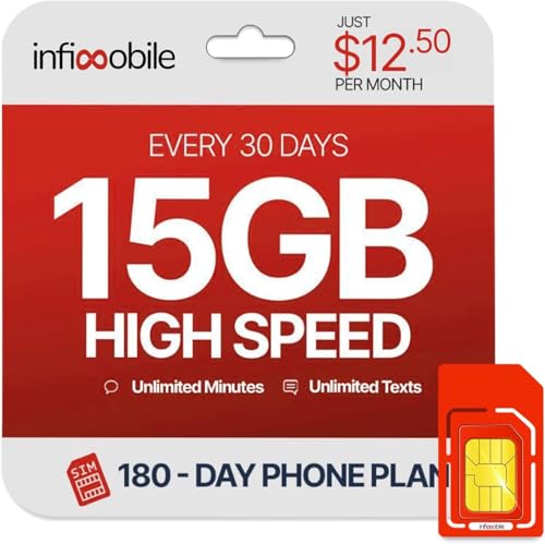 $12 .50/Month | Infimobile Prepaid Unlimited Plan: 24 Months | 15GB High-Speed Data Per Month | Unlimited Data Talk & Text | Prepaid Plan Service SIM Card | Nationwide Coverage | 4G, 5G Network