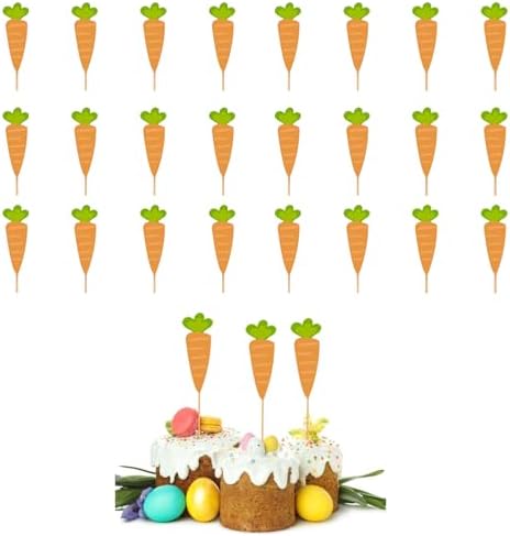 24PCS Easter Carrot Cupcake Toppers Happy Easter Decorations Cute...