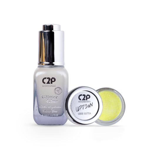 Image of C2P Pro Sparkle Duo Glitter and Glue Kit - Eyeshadow for Eye & Body Makeup | Waterproof, Quick-Drying for Stunning Shimmer Looks (Juicy Lime 21)