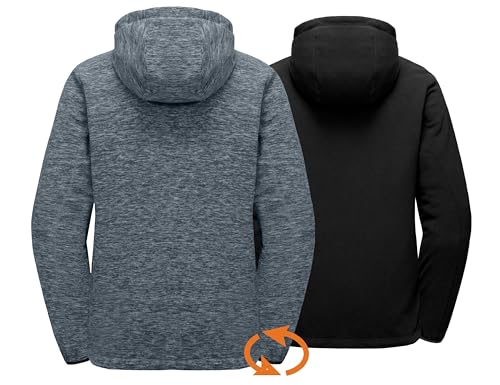 Image of Little Donkey Andy Men's Lightweight Reversible Fleece Jacket Warm Breathable Thick Hooded Full Zip Thermal Jacket for Running Hiking Golf Travel Casual Stormy Weather Heather M
