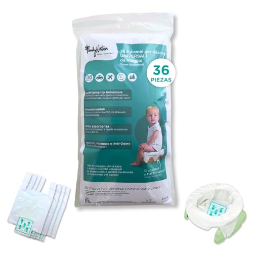 Family Nation, 36 Recambios Orinal Portátil De Viaje Para Niños, Bolsas Desechables Universales Y Súper Absorbentes, Adecuadas También Para Potette Plus, Anti-Olor Y 100 Biodegradables, 45,2x29,5 Cm