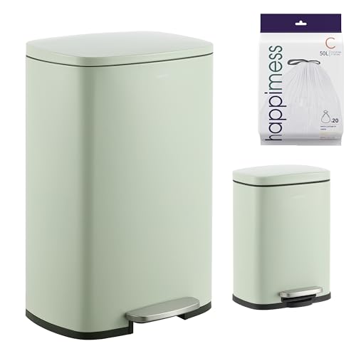 happimess HPM1006E Connor Rectangular 13-Gallon Trash Can with Soft-Close Lid and FREE Mini Trash Can, Fingerprint Resistant, Modern, Minimalistic for Home, Kitchen, Office, Bathroom, Pistachio Gelato
