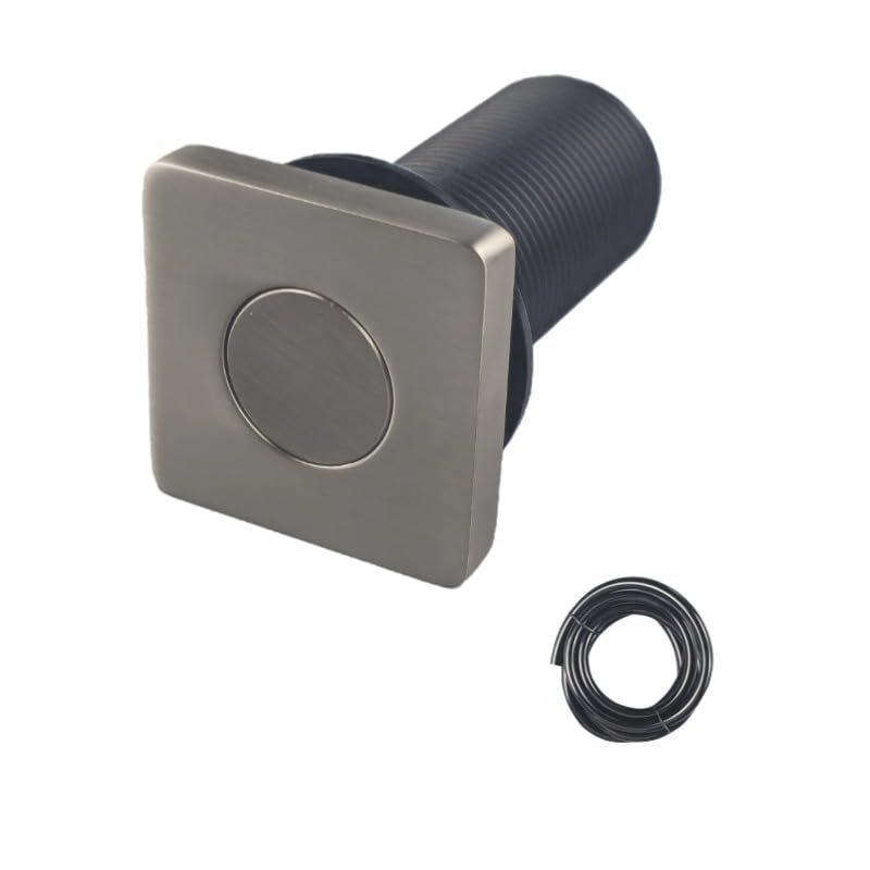 Solid Brass Air Switch Button, 47mm Square Pneumatic Momentary Push Button Kit for Sink Top Counter, Garbage Disposal Part(Square,Matte Black) (Flat Matte Black)