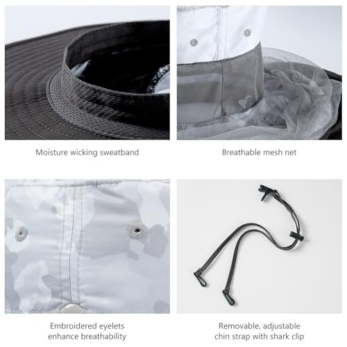 Image of BASSDASH UPF 50+ Mosquito Sun Hat with Hidden Head Net and Neck Flap for Men Women Outdoor Fishing Hiking Camping