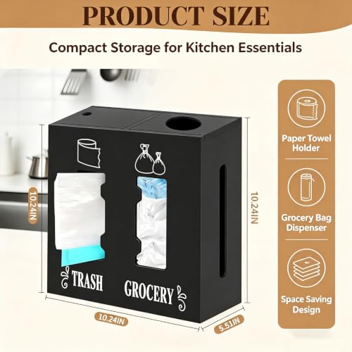 2 in 1 Trash Bag Dispenser and Grocery Bag Holder, Large Wooden Trash Bag Holder,Trash Bag Dispenser for Grocery Bags and Plastic Bags,Kitchen Cabinet Under Sink Organizers and Storage by CMXZSAM - Used condition - Image 3