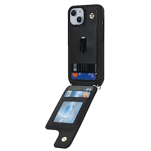 Image of for iPhone 13 Case with Card Holder and Strap - Women's Crossbody Lanyard,RFID Blocking, Ring Stand,Snap Clasp, RFID Blocking Phone Wallet Case 6.1 inch (Black)