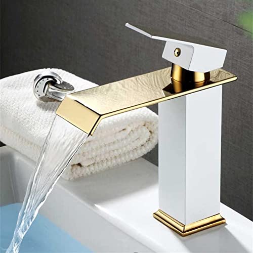 Robinet de lavabo cascade blanc et doré pour vasque de salle de bains