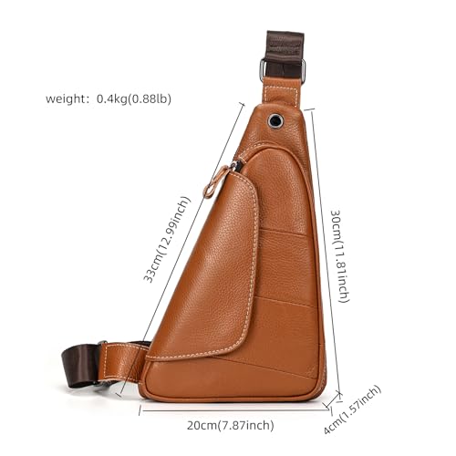 Men's Genuine Leather Sling Bag Chest Shoulder Backpack Crossbody Bag for Casual Sports Hiking Running Travel (Brown)2