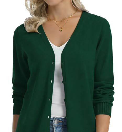 Image of QUALFORT Women's 100% Cotton Lightweight Cardigans Long Sleeve Knitted Button Down Sweater