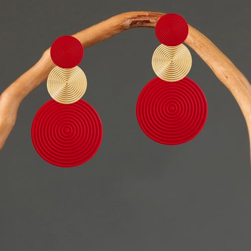 Handmade Long Round Alloy Dangle Drop Earrings - Statement 60s 70s 80s Vintage Gold Disk Round Disc Earrings - Boho Lightweight Summer Beach Jewelry Earring for Women (Red Gold 14) by JNONL - Used condition - Image 6