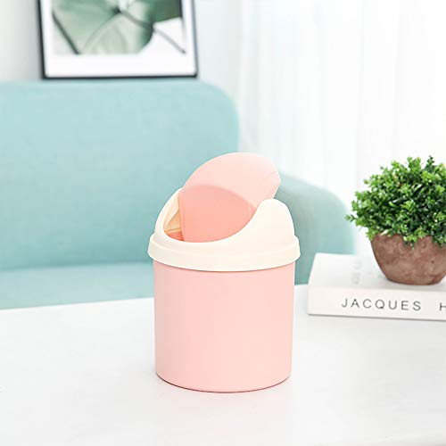 Desktop Mini Plastic Waste Garbage Can With Lid, Stylish Countertop Trash Bin Table Waste Paper Basket Round Small Trash Can For Office Bathroom Children Bedroom, Pink #TOP2