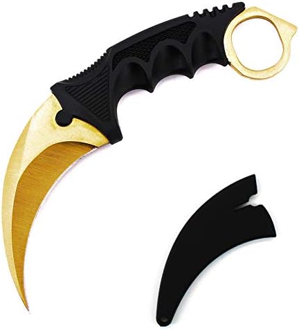 Wetop Karambit Knife, CS-GO for Hunting Camping Fishing and Field Survival, Stainless Steel Fixed Blade Tactical Knife with Sheath and Cord (Pure Gold).