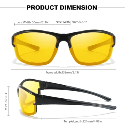 IGnaef Night Driving Glasses for Women Men Polarized Anti Headlights Glare Wrap Around Night Vision Pro Glasses Nighttime IF18063