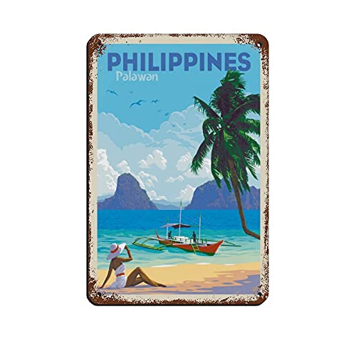 Tengyuntong Travel Poster Philippines Palawan Vintage Tin Sign 8X12Inch Home Office Kitchen Pub Club Cafe Bar Farm Restaurant Collection Metal Wall Art Retro Plaque Cover