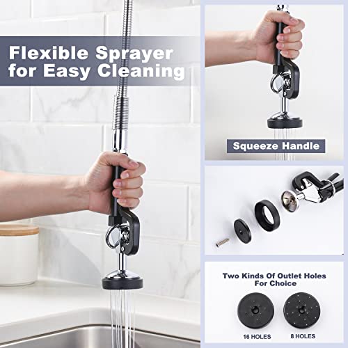 Iviga Commercial Kitchen Faucet Deck Mount With Pre-Rinse Sprayer 26" Height Kitchen Sink Faucet 8 Inch Center With 10" Add-On Swing Spout Faucet & Coiled Spring Pull Down Spray #TOP2