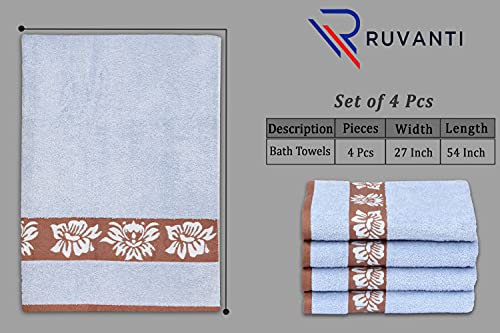 Ruvanti Bath Towels 4 Pcs (27X54 Inch, Sky Blue) 100% Cotton Extra Large Bathroom Towel Set. Super Soft, Highly Absorbent, Quick Dry, Lightweight & Washable Luxury Towels For Bathroom, Home,Spa Hotel. #TOP2