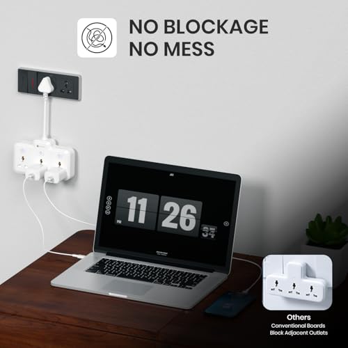 Image of Portronics 2500W Power Plate Nano 3-in-1 Power Extender with 3 Universal Sockets, Individual Switches, 180 Flexible Cord, Child Safety Shutters, for Home, Office, Laptops, Mobiles & Appliances