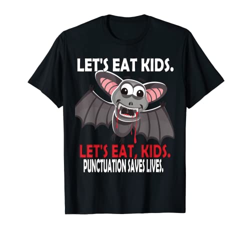 Camicia Grammatica Per Insegnante Divertente Bambini Bat Let's Eat Kids Maglietta