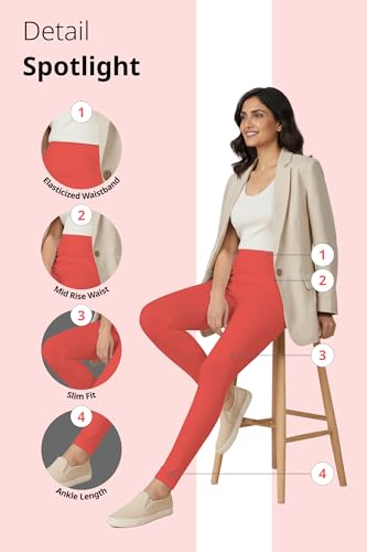 Image of Women's Cotton Lycra Ankle Length Leggings | Regular Rise, Soft 4 Way Stretch Fabric | Casual & Ethnic Wear