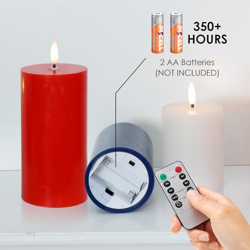 Image of JOIONE Patriotic Flameless Pillar Candles with Remote, 3 Pcs Red White Blue | Battery Operated, Red White Blue, Real Wax, Remote Control, Warm Flickering Glow, 4th of July Independence Day Party Decor