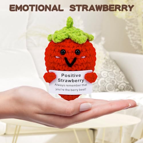 Image of Hoedia Handmade Emotional Pickle Gift, Cucumber Crochet Doll Inspirational Gifts with Cards, Cute Knitted Funny Support Pickle Potato Friend Birthday (Emotional Strawberry)