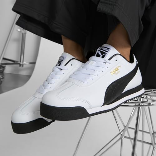 PUMA Puma Women's Roma, 24-Standard-Puma White-Puma Black-Puma Team Gold, 6.5